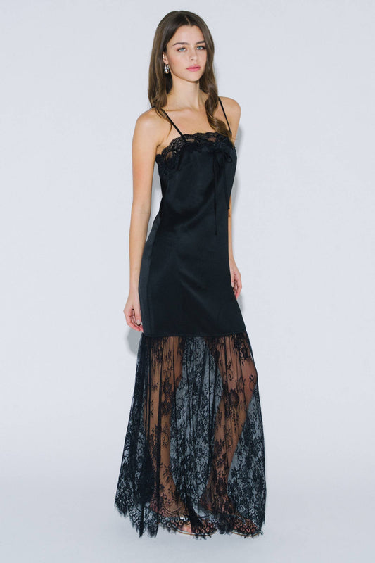 Lydia Lace Mix Satin Maxi Dress