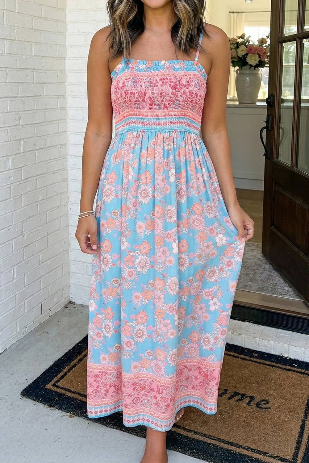 Elaine Floral Spaghetti Strap Vacation Maxi Dress