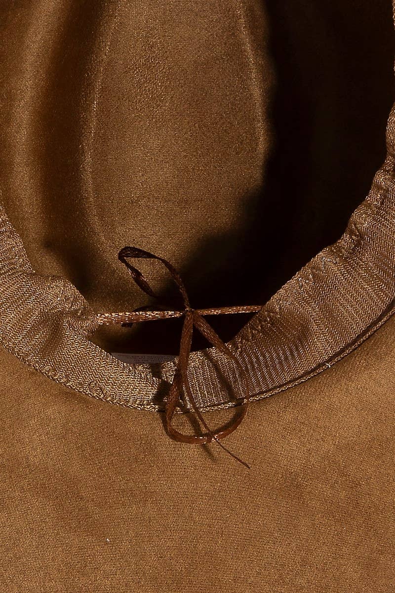 Brown Braided Strap Faux Suede Western Cowboy Hat