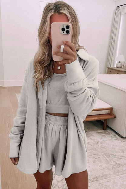 Sheridan | 3 Pcs Crop Tank Shorts with Cardigan Lounge Set