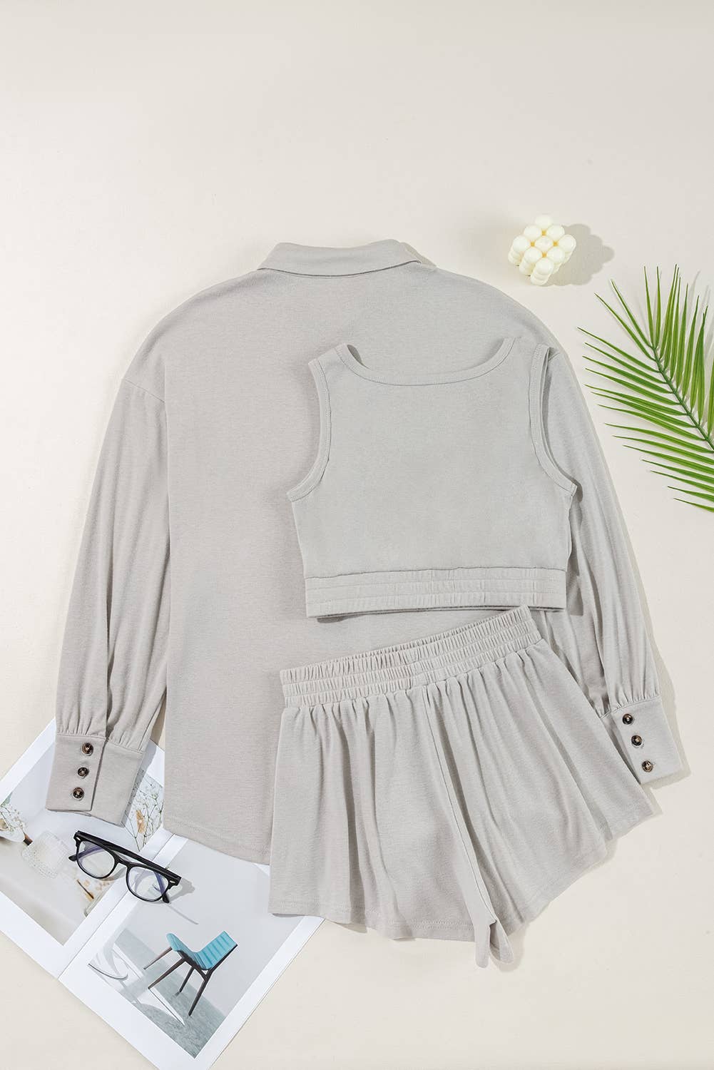 Sheridan | 3 Pcs Crop Tank Shorts with Cardigan Lounge Set