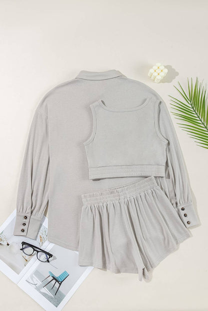 Sheridan | 3 Pcs Crop Tank Shorts with Cardigan Lounge Set