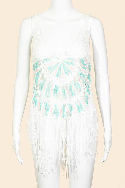 Ariel Fishnet Knit Fringe Cover Up