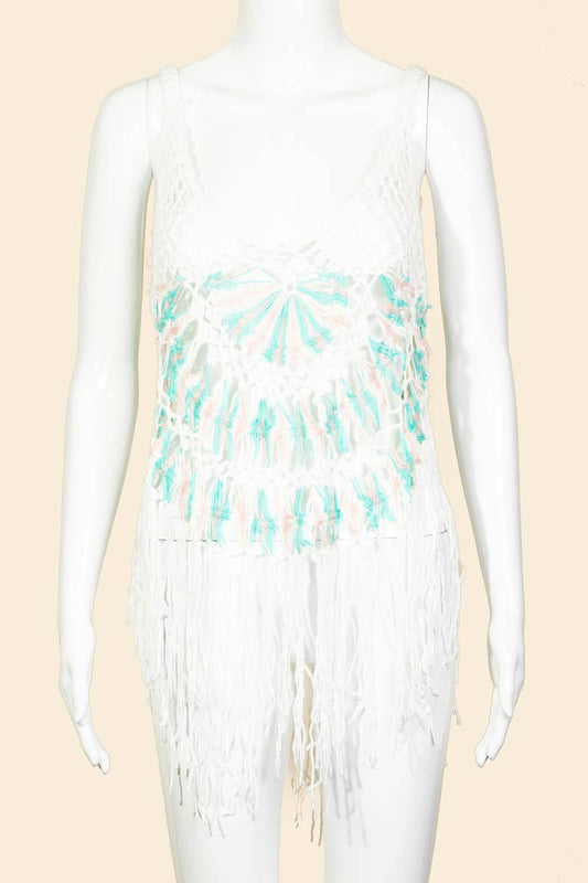 Ariel Fishnet Knit Fringe Cover Up