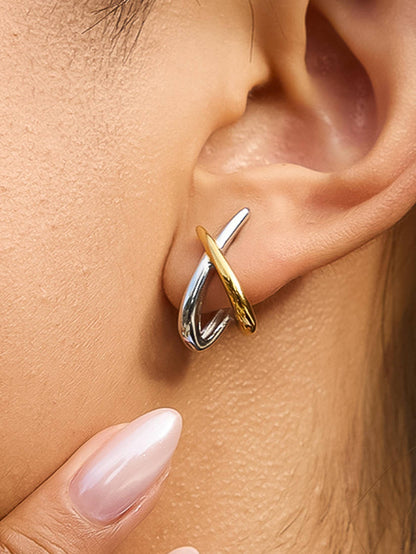 Staven 18K Gold Non-Tarnish Two Tone Earrings