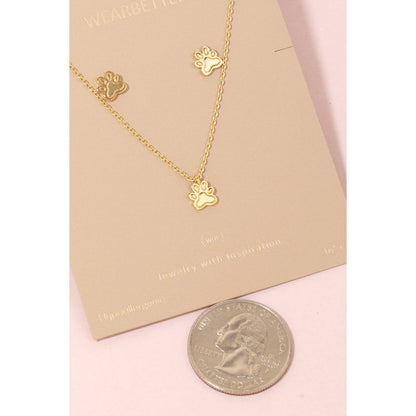 Paw Print Stud Earrings And Pendant Necklace Set