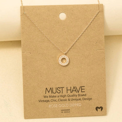 Pave Gold Dipped Circle Pendant Necklace