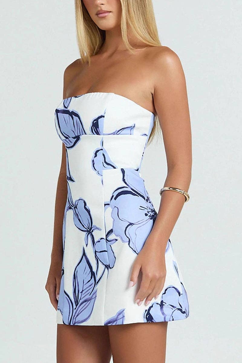 Strapless Floral Casual Mini Dress