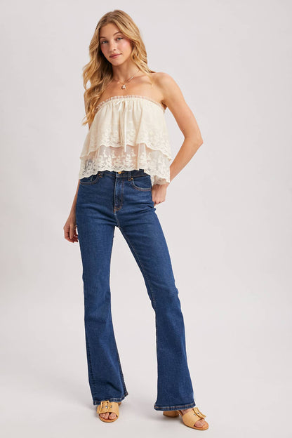 Tiffany Tiered Lace Front Tie Tube Top