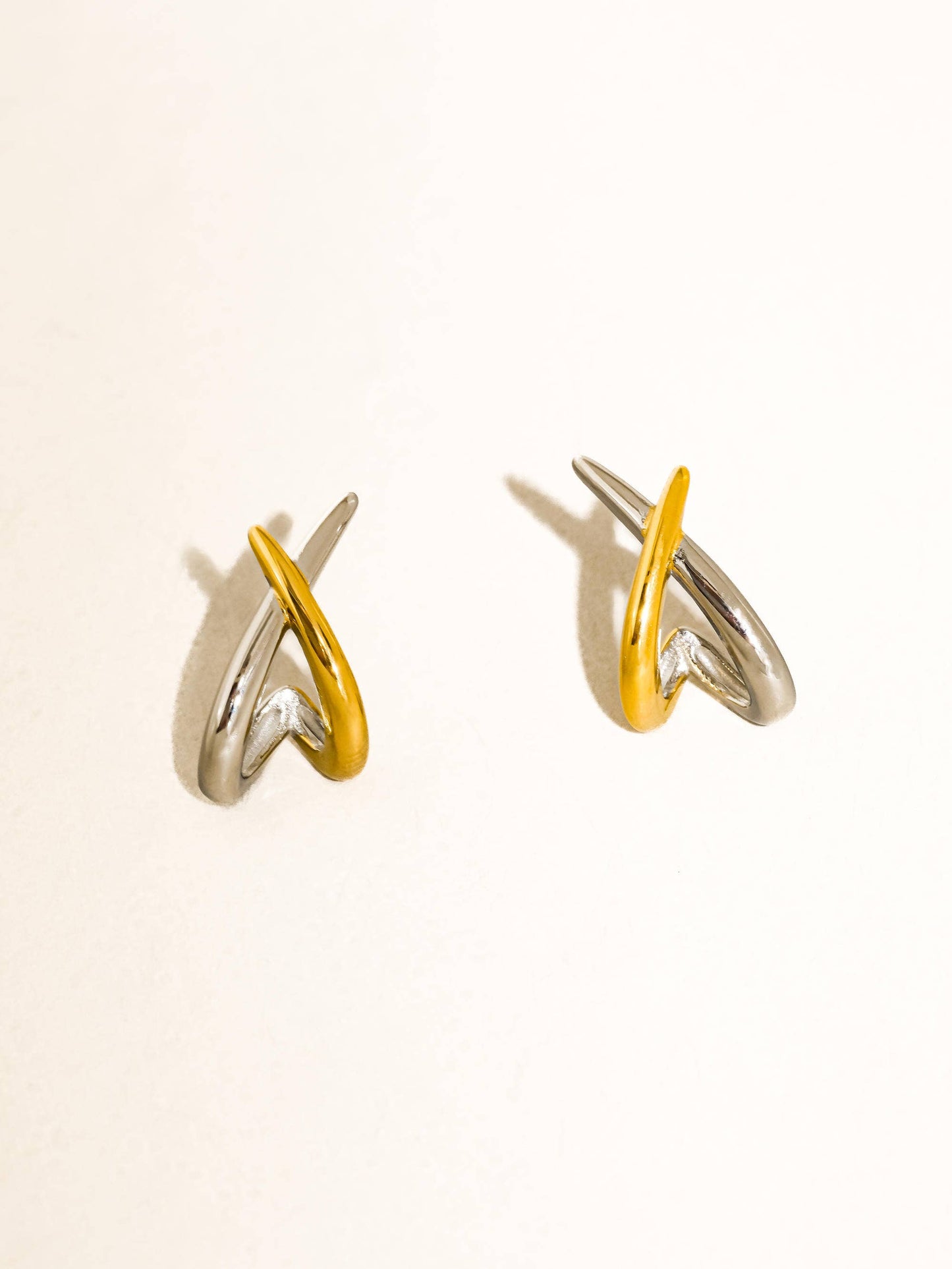 Staven 18K Gold Non-Tarnish Two Tone Earrings