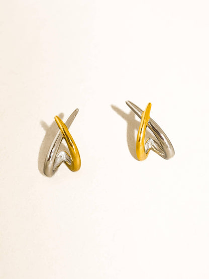 Staven 18K Gold Non-Tarnish Two Tone Earrings