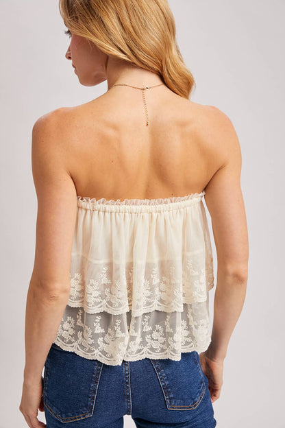 Tiffany Tiered Lace Front Tie Tube Top