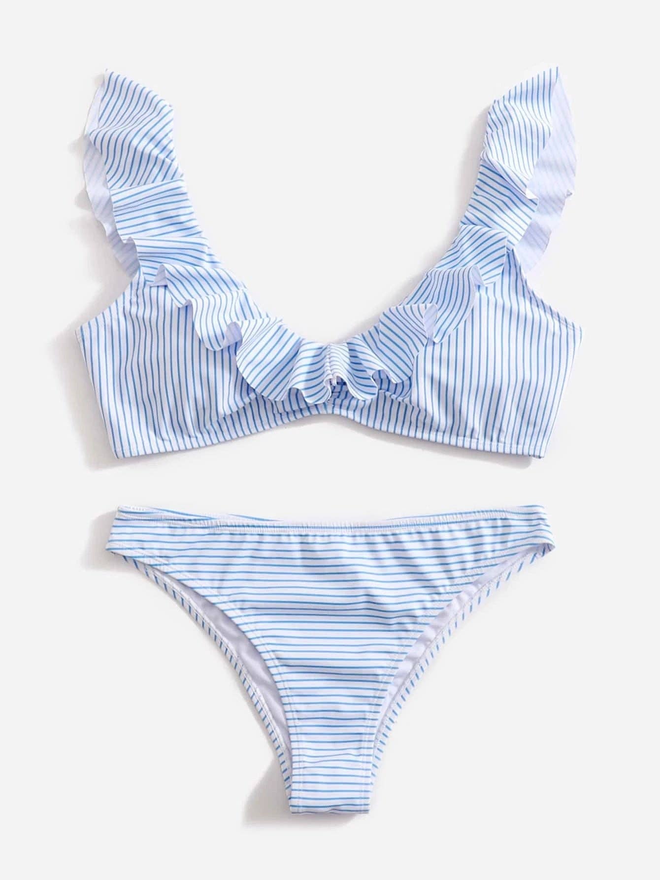 2PCS Striped Flounce V-Neck Swimwear DP25A986