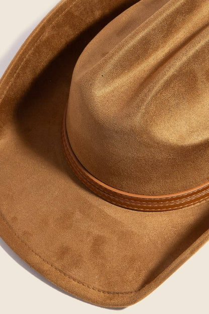 Double Belt Faux Suede Cowboy Hat