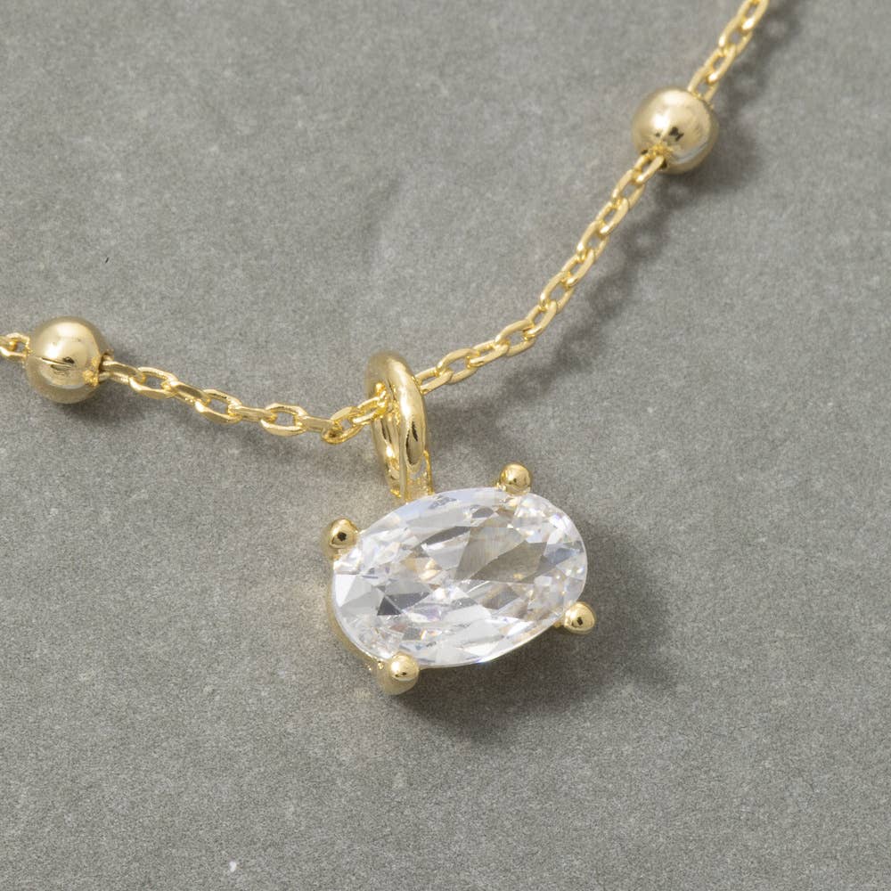 Cz Oval Solitaire Pendant Satellite Chain Necklace
