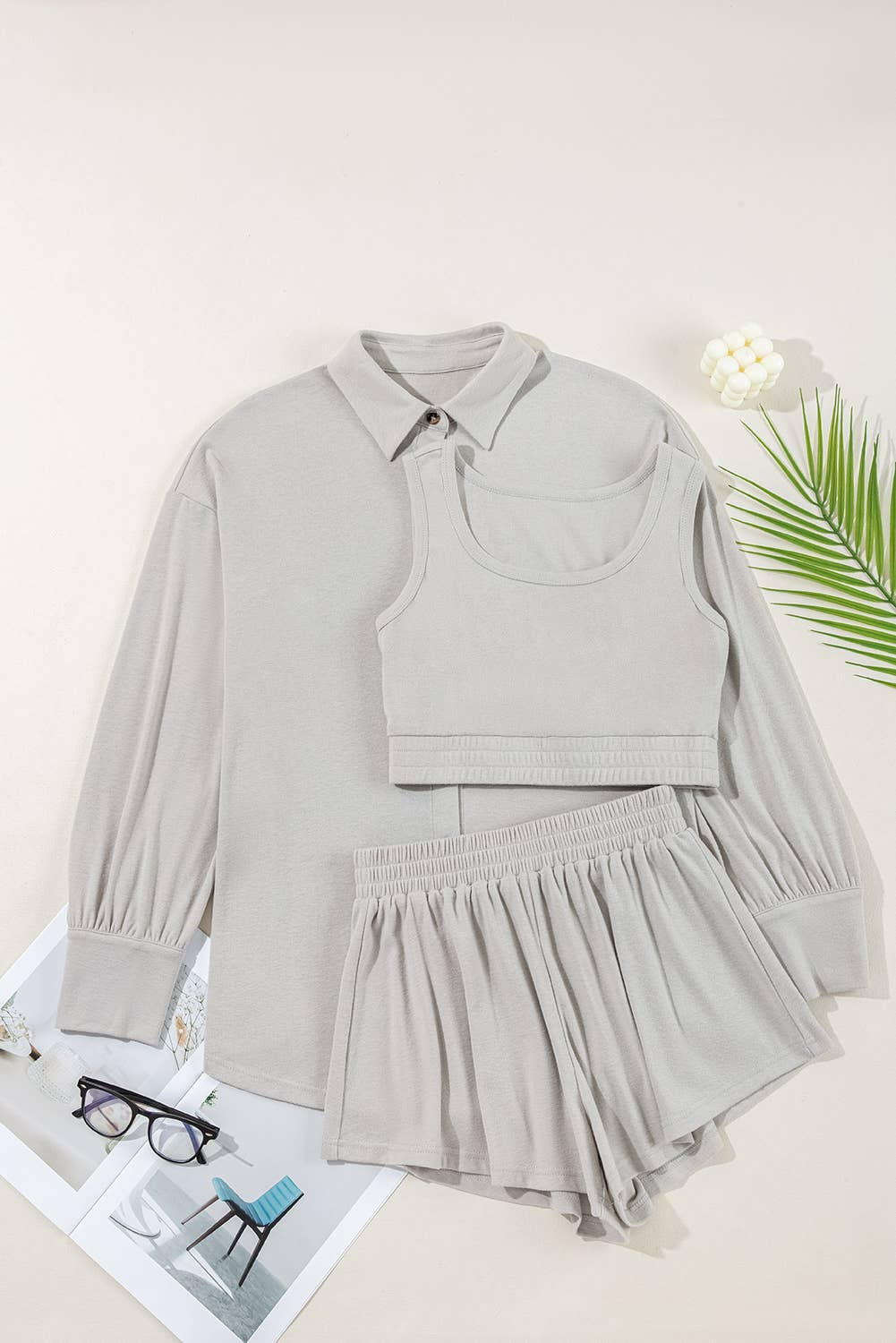 Sheridan | 3 Pcs Crop Tank Shorts with Cardigan Lounge Set