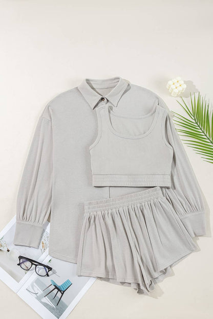 Sheridan | 3 Pcs Crop Tank Shorts with Cardigan Lounge Set