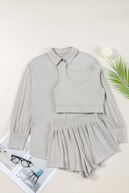 Sheridan | 3 Pcs Crop Tank Shorts with Cardigan Lounge Set