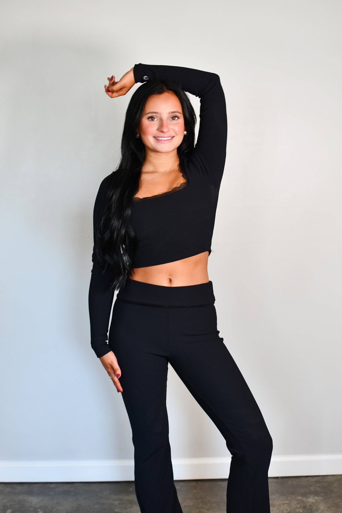 Lacie Luxe Lace Long Sleeve Top - Black