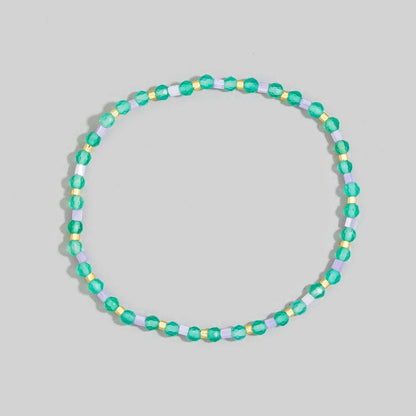 Glass And Gemstone Beaded Elastic Bracelet