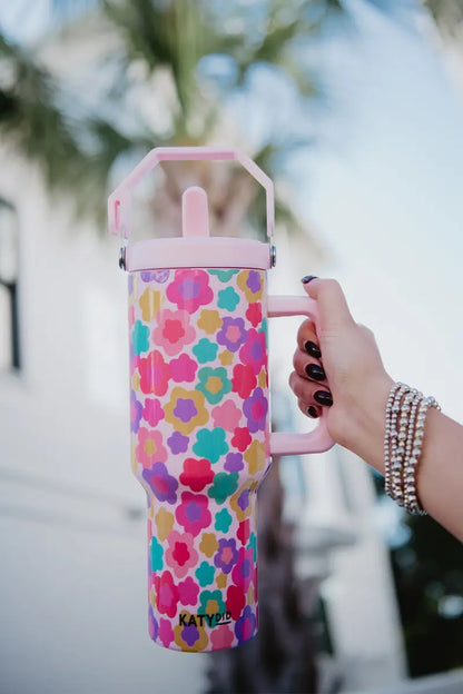 Groovy Multicolored Flowers Tumbler
