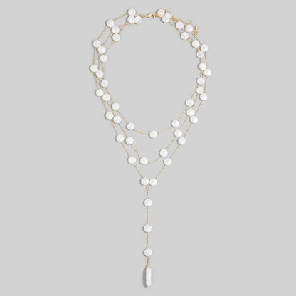 Triple Layer Coin Pearl Lariat Necklace