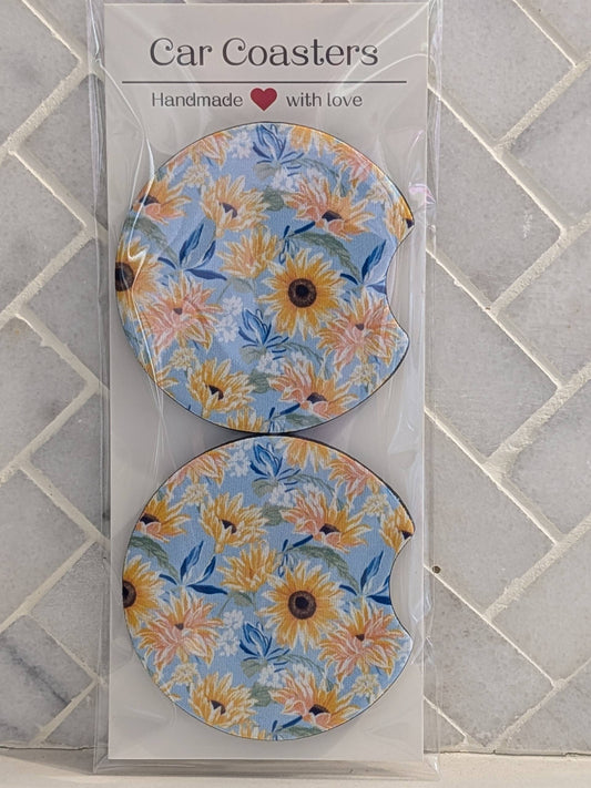Blue Sunflower Car Coasters