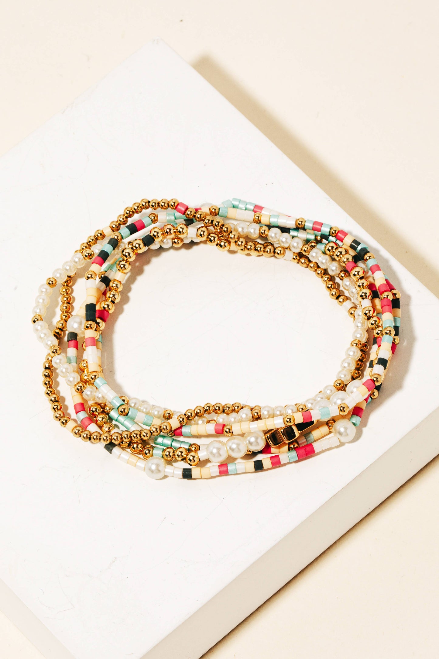 Cross Charm Mixed Beaded Bracelets Set
