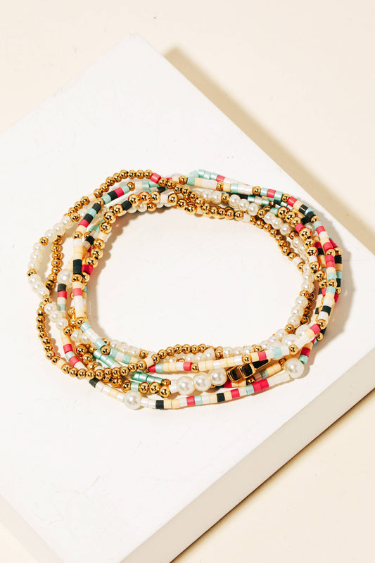 Cross Charm Mixed Beaded Bracelets Set