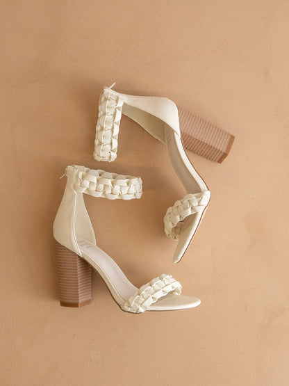 Melody White Braided Two Band Block Heel