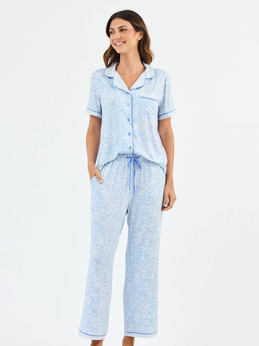 Women's Charlotte Pajama Pants Set | Meadow Line Blue Stripe
