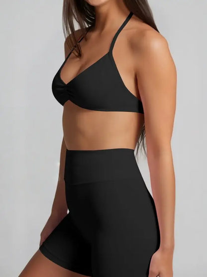 Kara Black Halter Neck Top and Biker Short Set