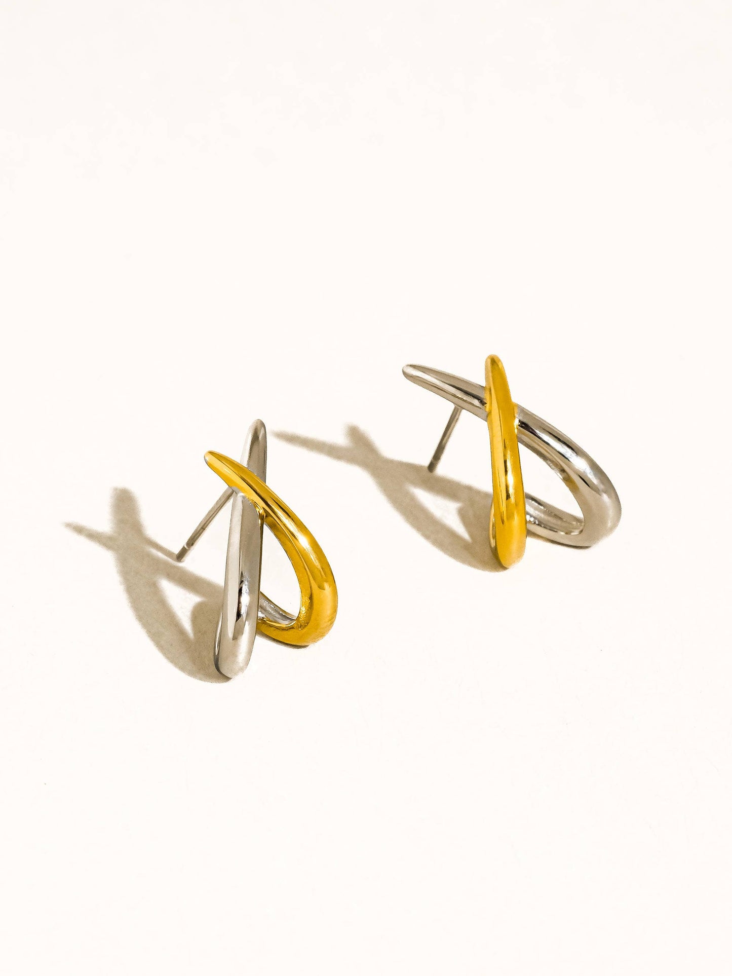 Staven 18K Gold Non-Tarnish Two Tone Earrings