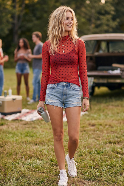 Dotty Long Sleeve Mesh Top