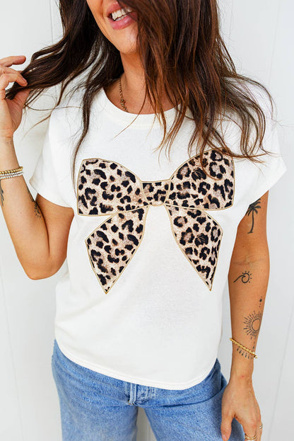 Lila Leopard Bow Embroidered Plus Size T Shirt