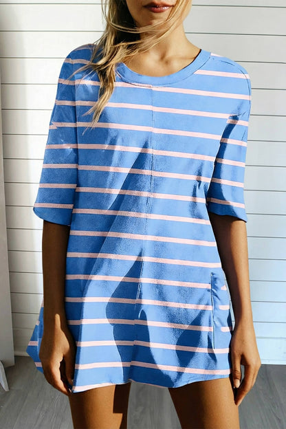 Jolie Stripe V & Round Neck Loose Fit Romper