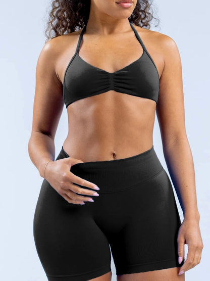 Kara Black Halter Neck Top and Biker Short Set