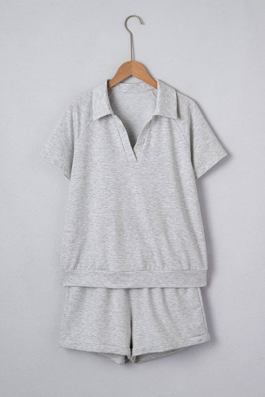 Lea V Neck Top and Elastic Waist Shorts Set