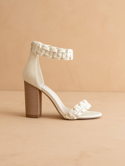 Melody White Braided Two Band Block Heel