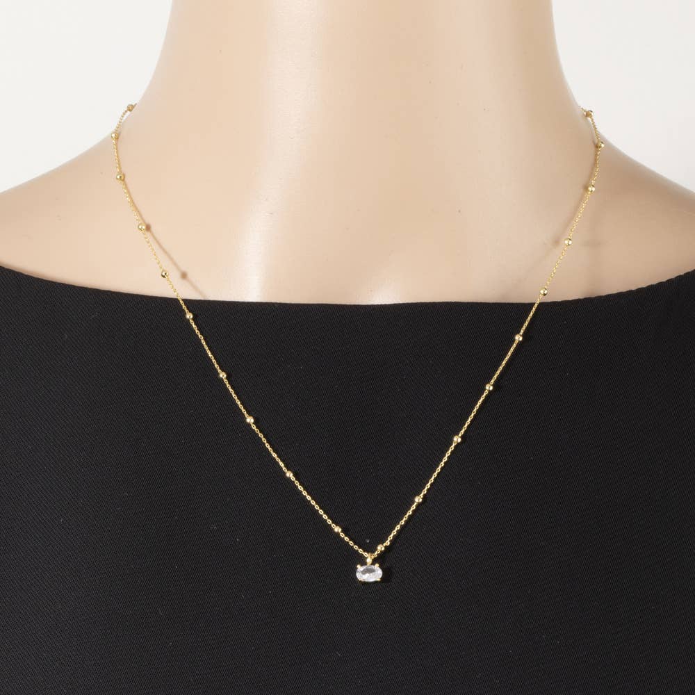 Cz Oval Solitaire Pendant Satellite Chain Necklace