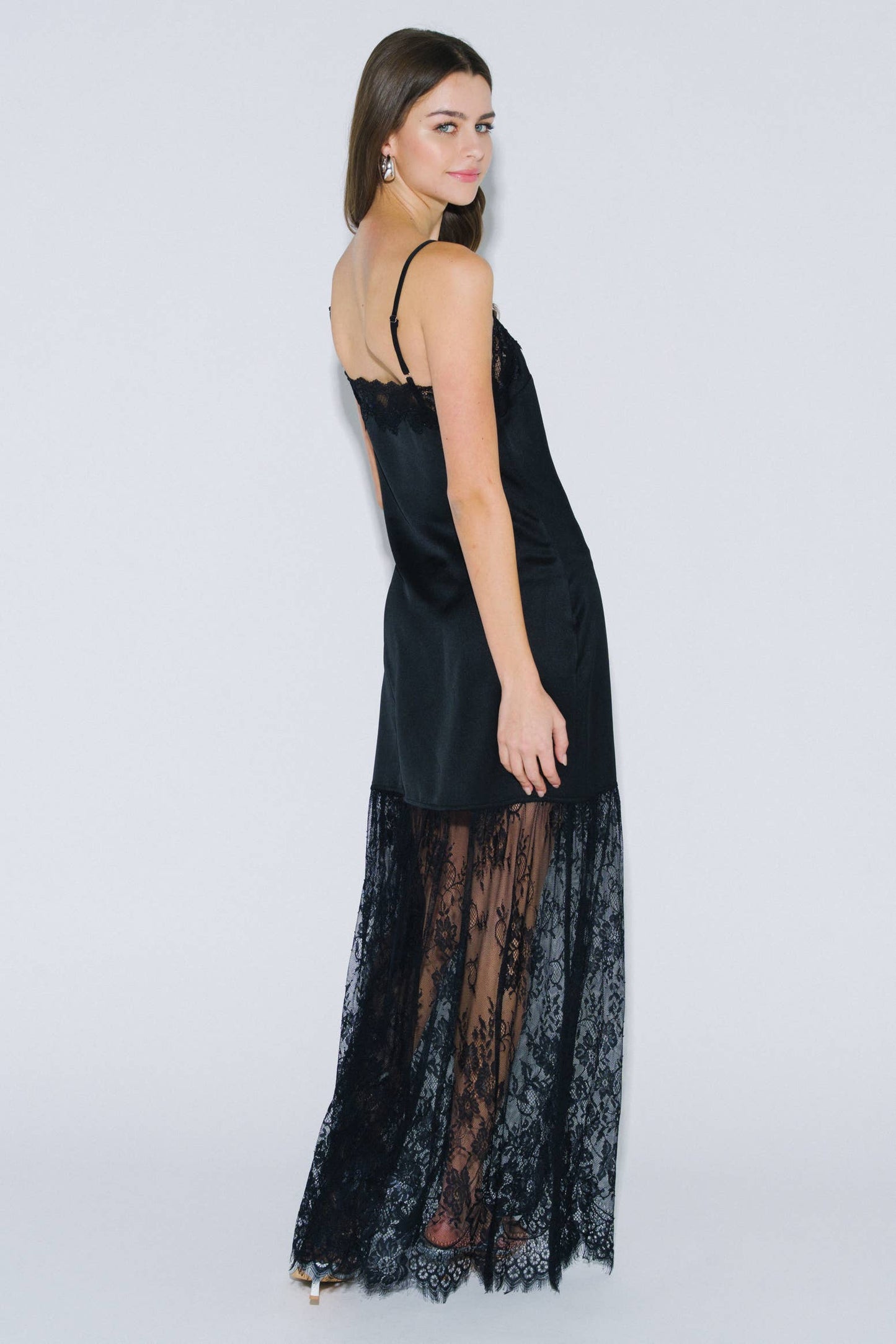 Lydia Lace Mix Satin Maxi Dress