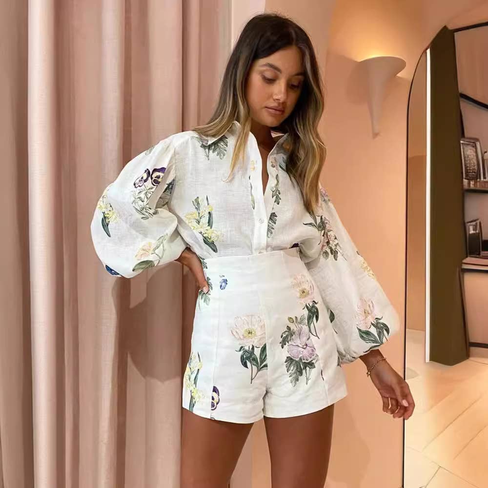 Leanna Linen Shirt & High Waist Shorts Set