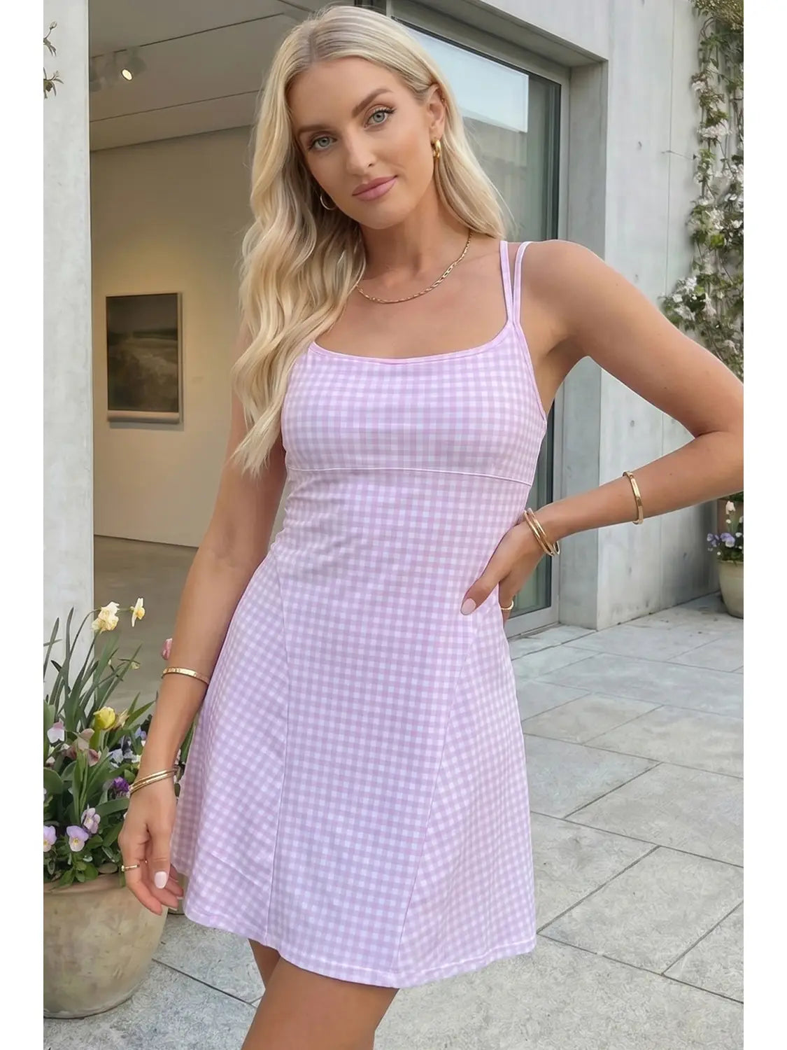 Gingham Plaid Double Layered Cami Mini Dress