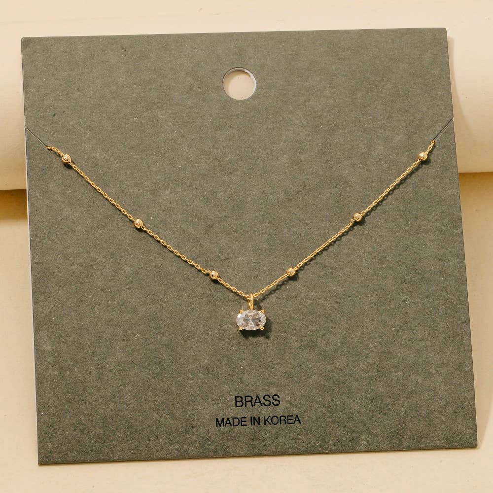 Cz Oval Solitaire Pendant Satellite Chain Necklace
