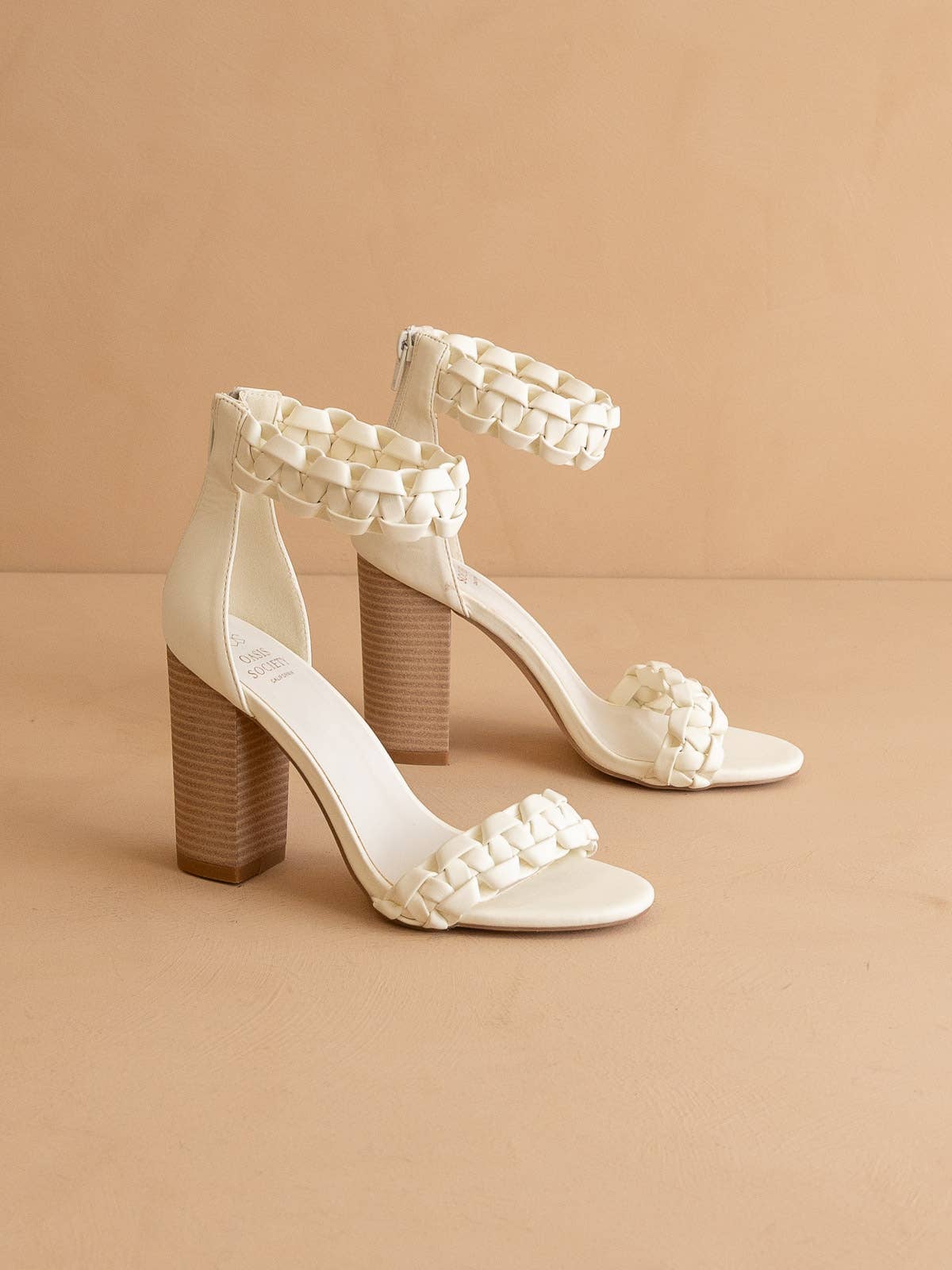 Melody White Braided Two Band Block Heel