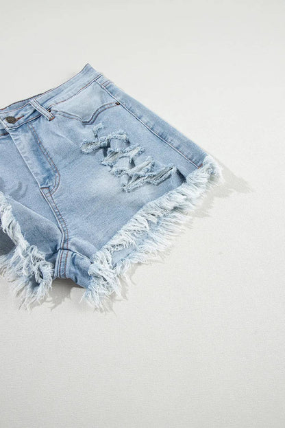 Trixie Light Blue Distressed High Waist Denim Shorts