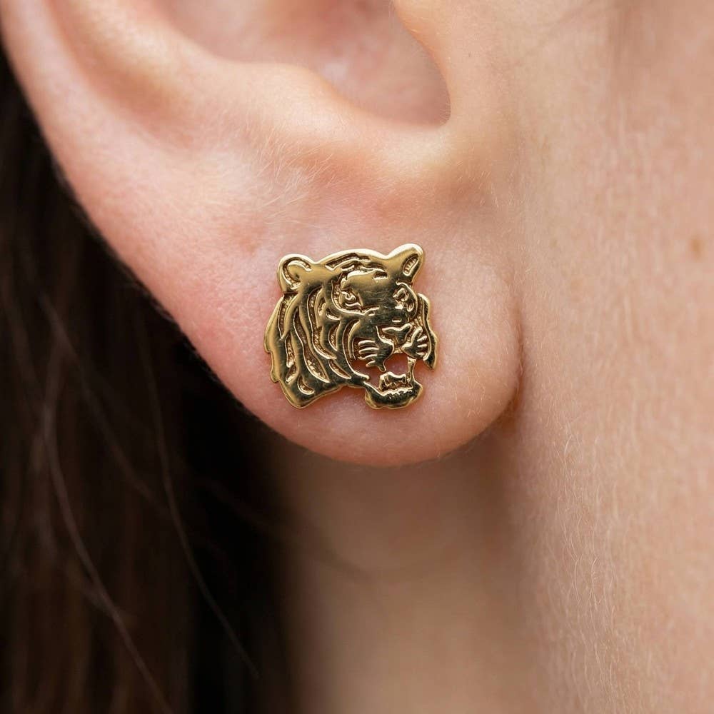 Tiger Head Stud Earrings