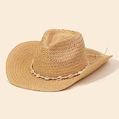 Cowrie Shell Straw Braided Cowboy Hat
